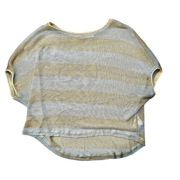 Kosmika Sheer Metallic Futuristic Gold Silver Short Sleeve Top Small - Picture 1 of 4